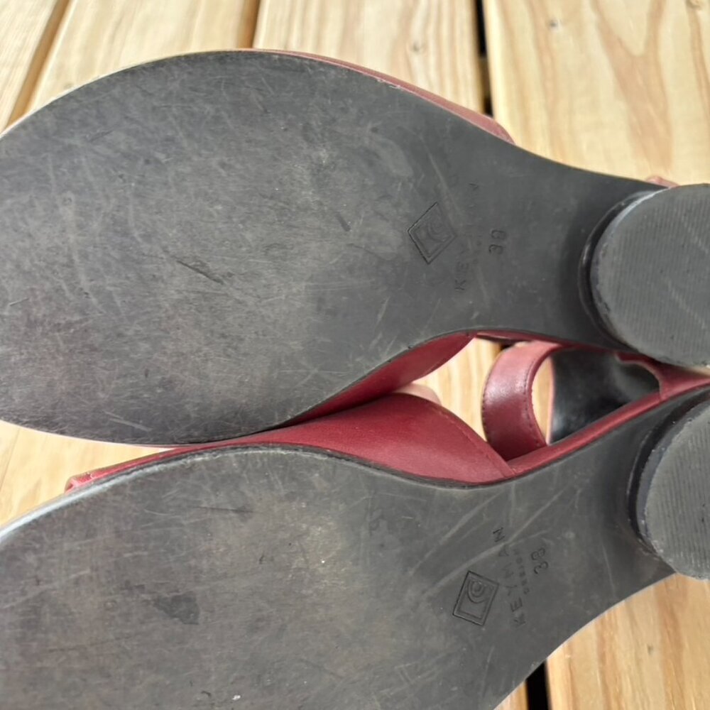 ** Keyman Design Leather Maroon kitten heel sandals 38 - Picture 6 of 7